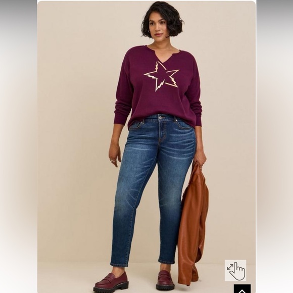 Torrid Lightning Star Relaxed Fit Split Neck Crop Foil Detail Sweater - Picture 12 of 14